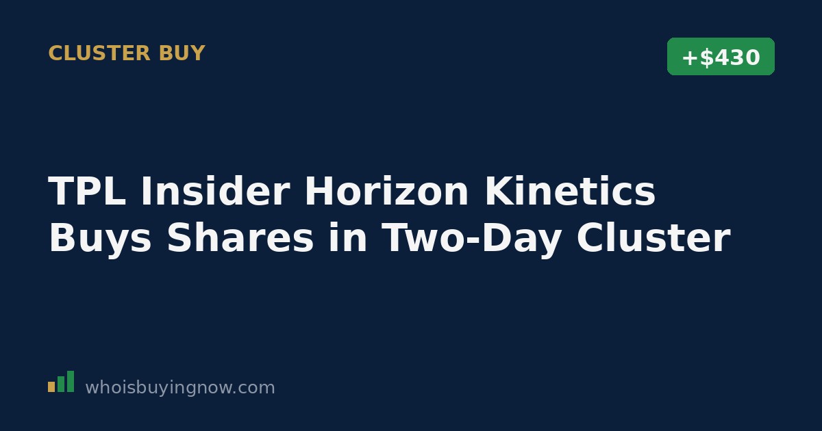Screenshot-style graphic showing SEC Form 4 insider purchase details for Texas Pacific Land Corp and Horizon Kinetics Asset Management