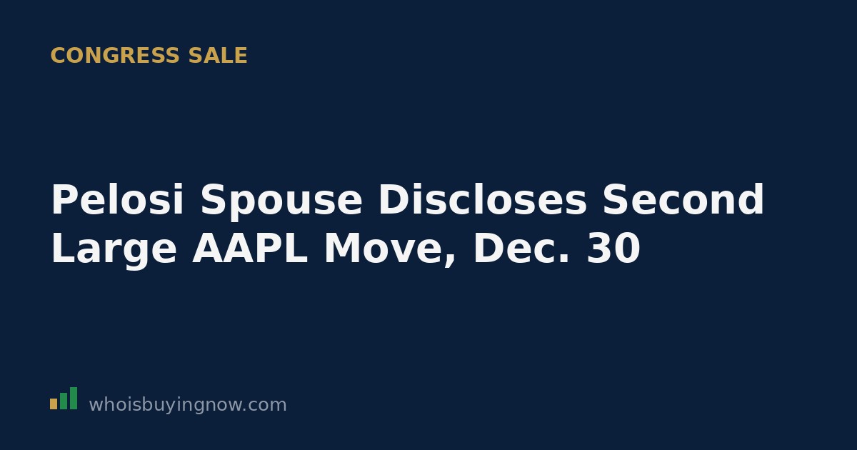 Screenshot-style graphic representing a STOCK Act disclosure for Nancy Pelosi's spouse involving Apple stock