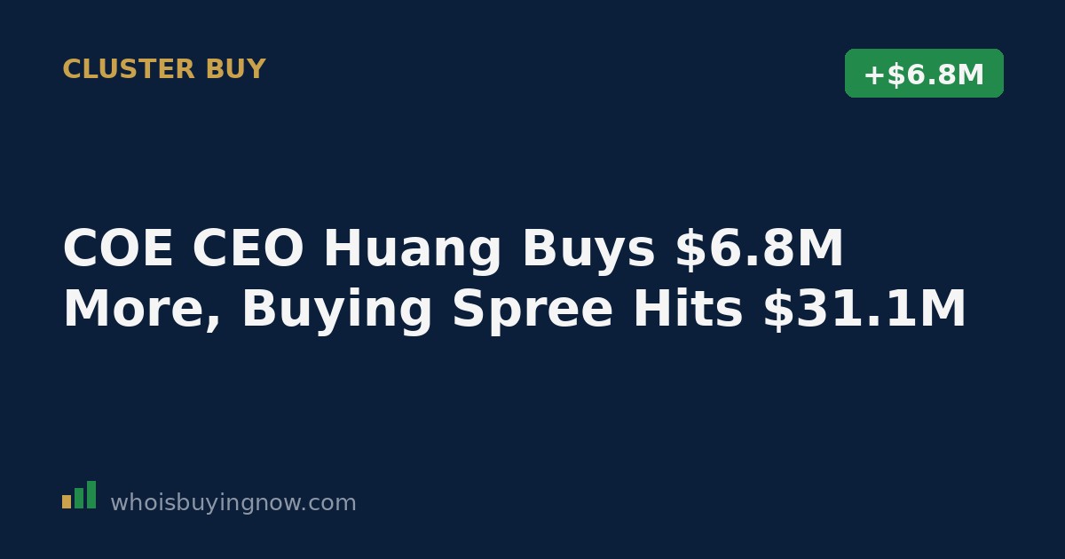 Chart showing 51Talk (COE) CEO Huang Jack Jiajia's cluster of insider stock purchases totaling $31.1 million in August 2026