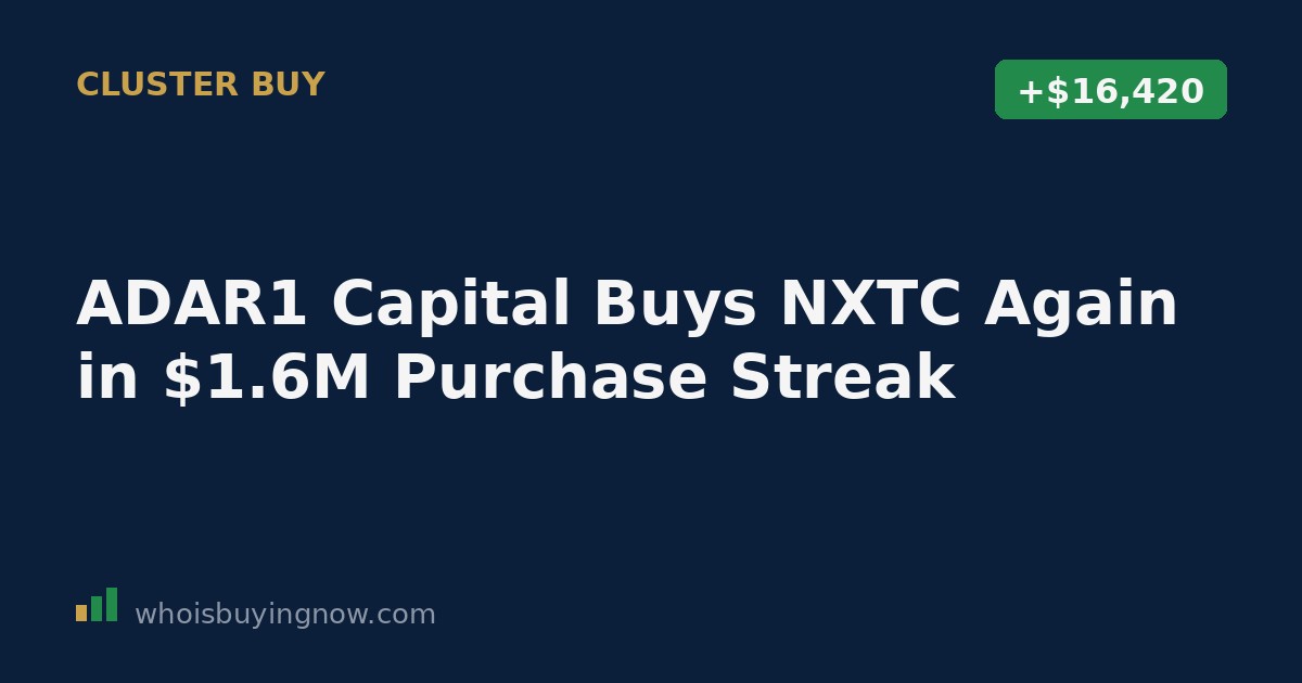 Chart showing a cluster of insider stock purchases in NextCure (NXTC) by ADAR1 Capital Management over five days in July 2026