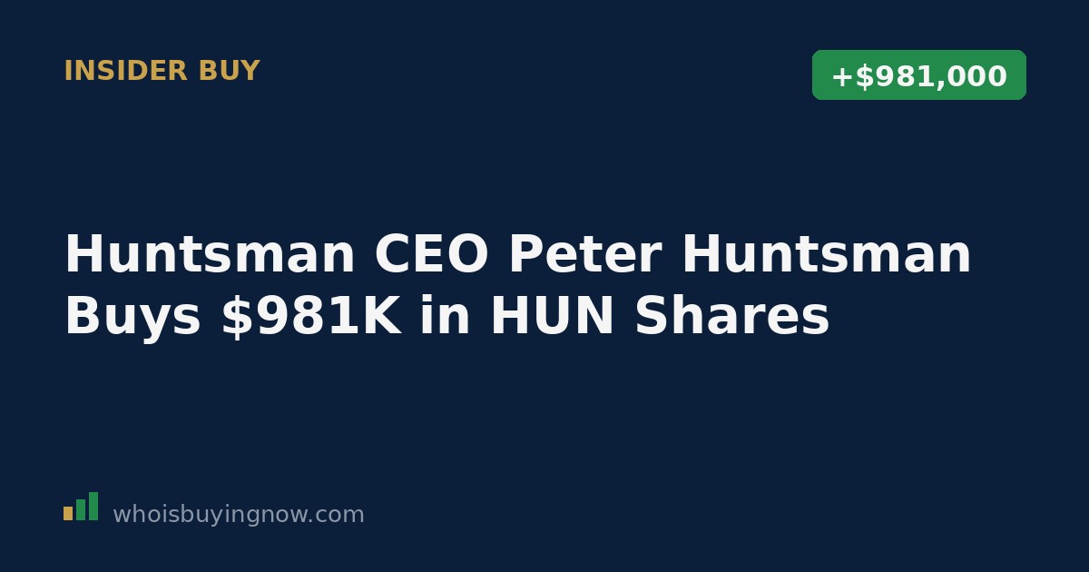 SEC Form 4 filing summary showing Peter Huntsman's open-market purchase of 100,000 Huntsman Corp shares