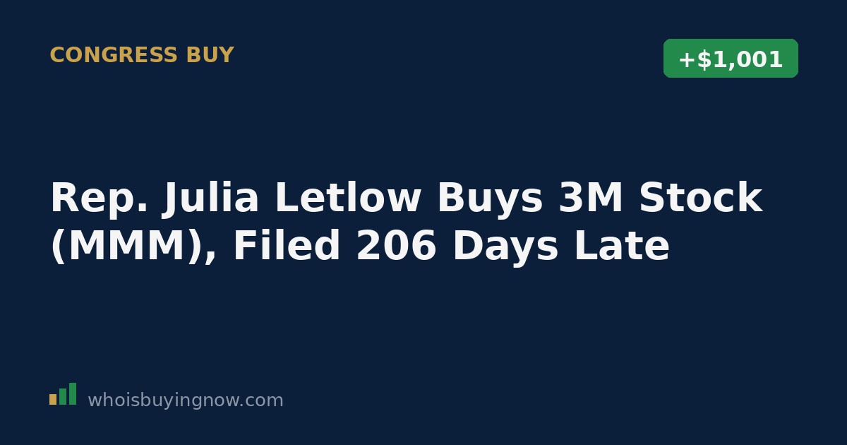 Screenshot-style graphic showing a STOCK Act disclosure for Rep. Julia Letlow's purchase of 3M Company (MMM) stock