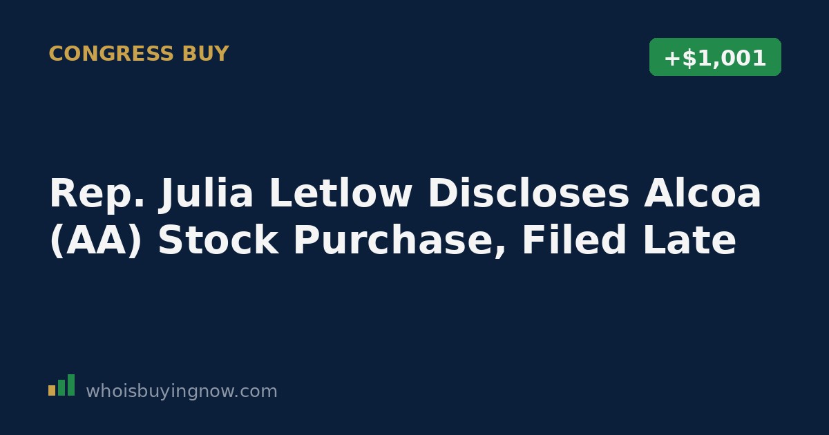 Photo of Rep. Julia Letlow alongside the Alcoa Corporation logo and a stock chart graphic