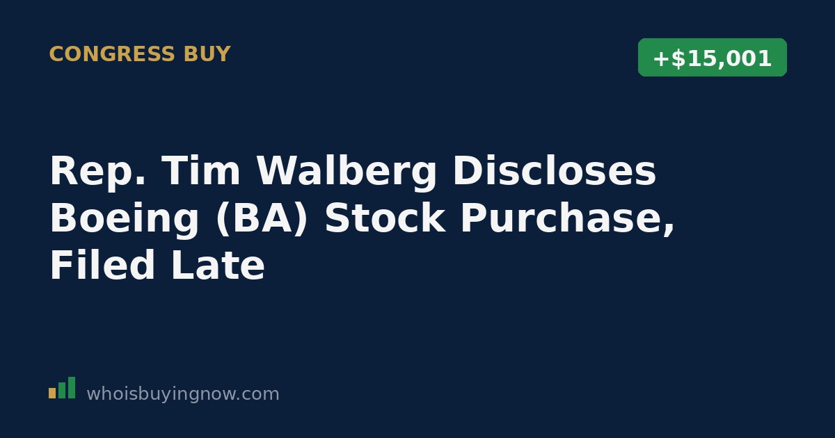 Screenshot-style graphic representing a congressional stock trade disclosure for Boeing (BA)