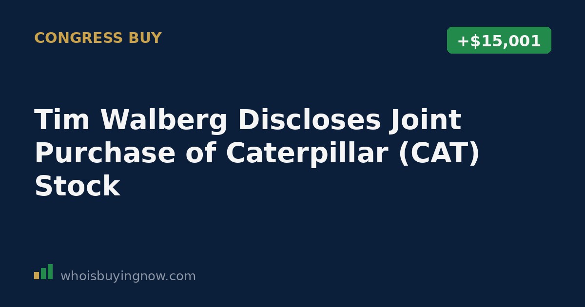 Screenshot-style graphic representing a congressional stock disclosure for Caterpillar (CAT) purchase