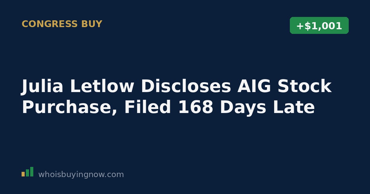 Screenshot-style graphic representing a STOCK Act disclosure filing for a congressional stock purchase