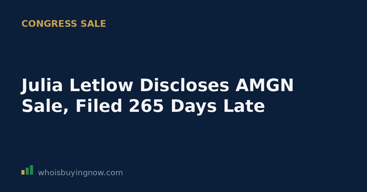 Illustration of a stock trading disclosure document with the Amgen (AMGN) ticker and a U.S. Capitol building icon