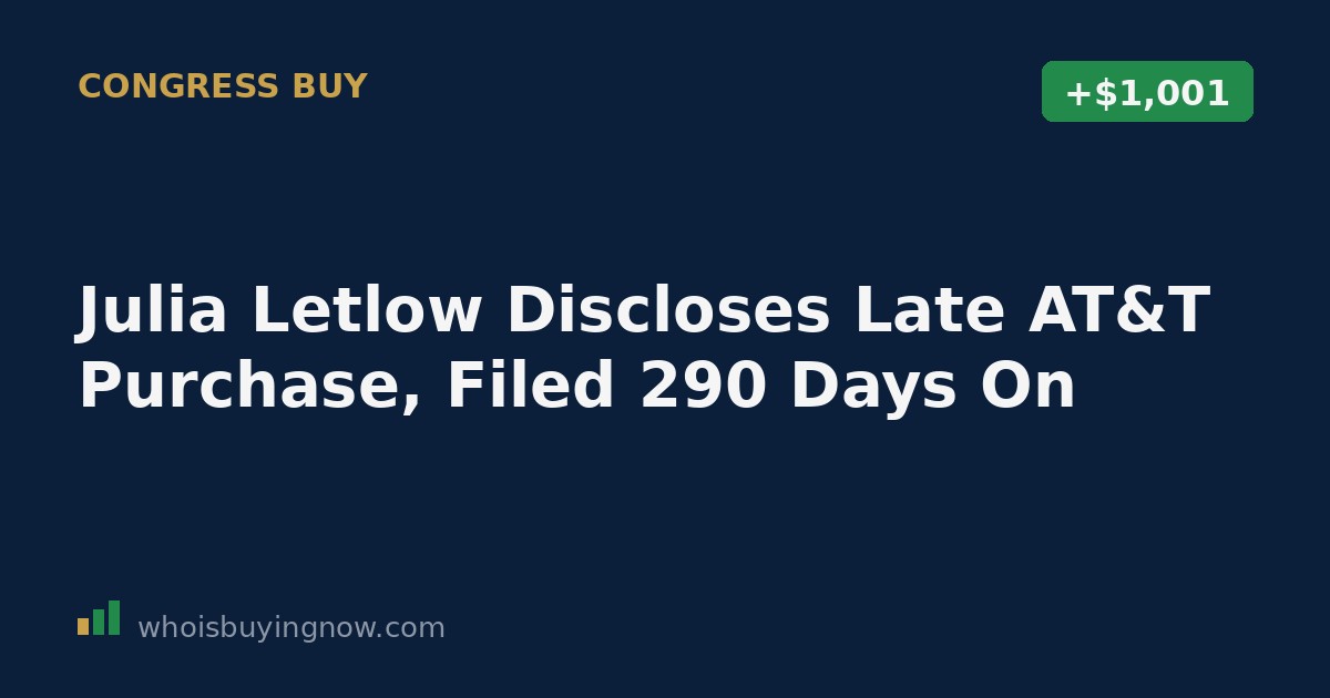 Screenshot-style graphic representing a congressional stock trade disclosure for AT&T Inc.