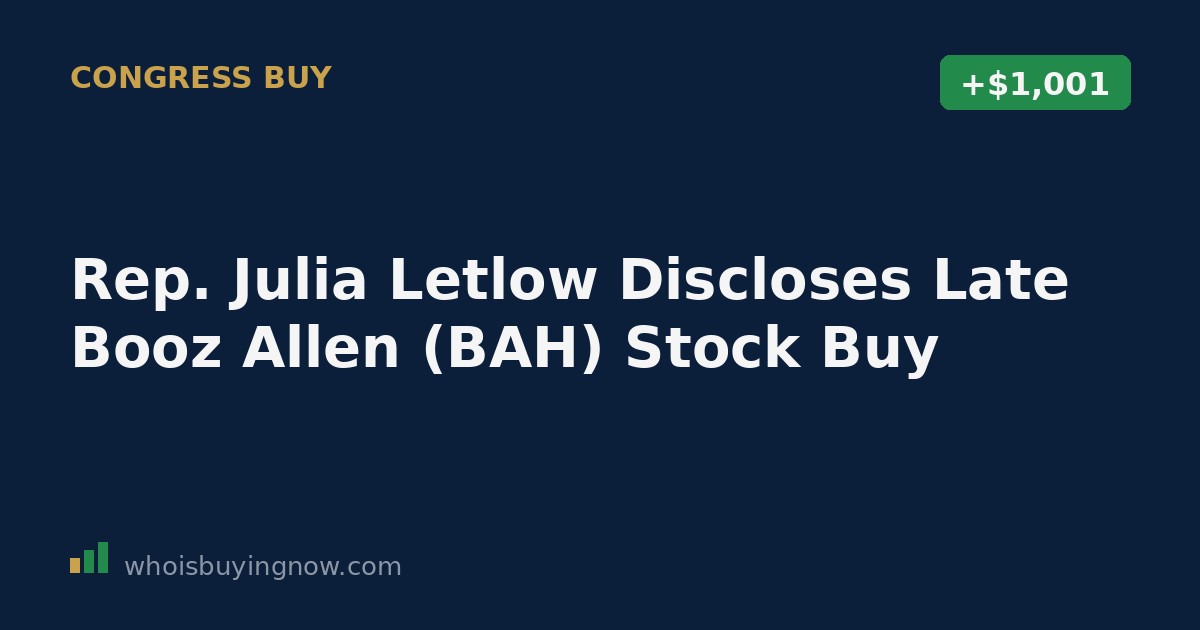 Screenshot-style graphic representing a congressional stock trade disclosure for Booz Allen Hamilton (BAH)