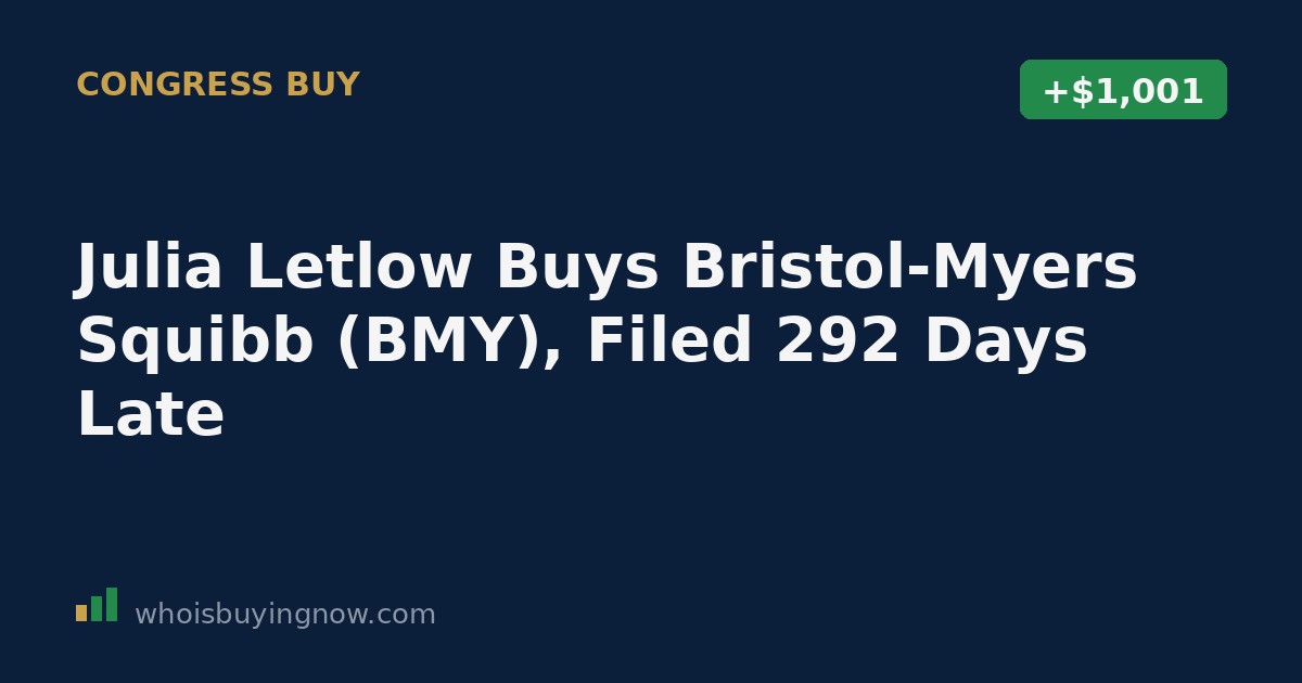 Screenshot-style graphic representing a congressional stock disclosure for Bristol-Myers Squibb (BMY) purchase by Rep. Julia Letlow