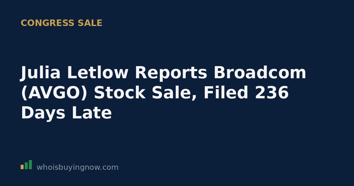 Screenshot-style graphic representing a congressional stock trade disclosure for Broadcom (AVGO)