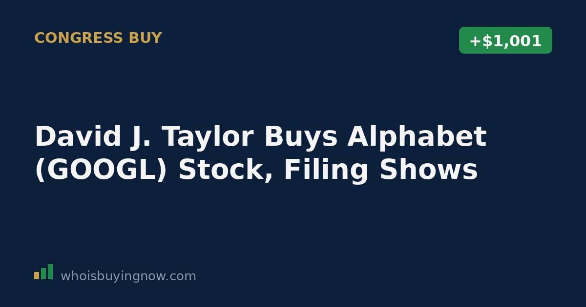 Screenshot-style graphic showing a STOCK Act disclosure for a GOOGL stock purchase by a member of Congress