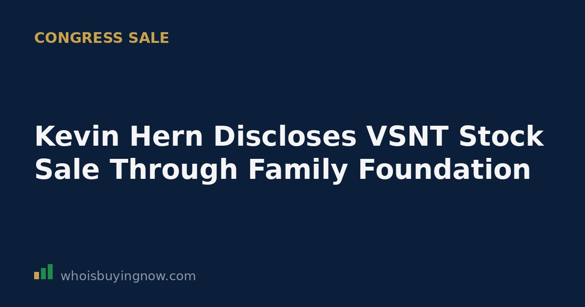 Screenshot-style graphic of a STOCK Act disclosure form showing a VSNT stock sale by Rep. Kevin Hern