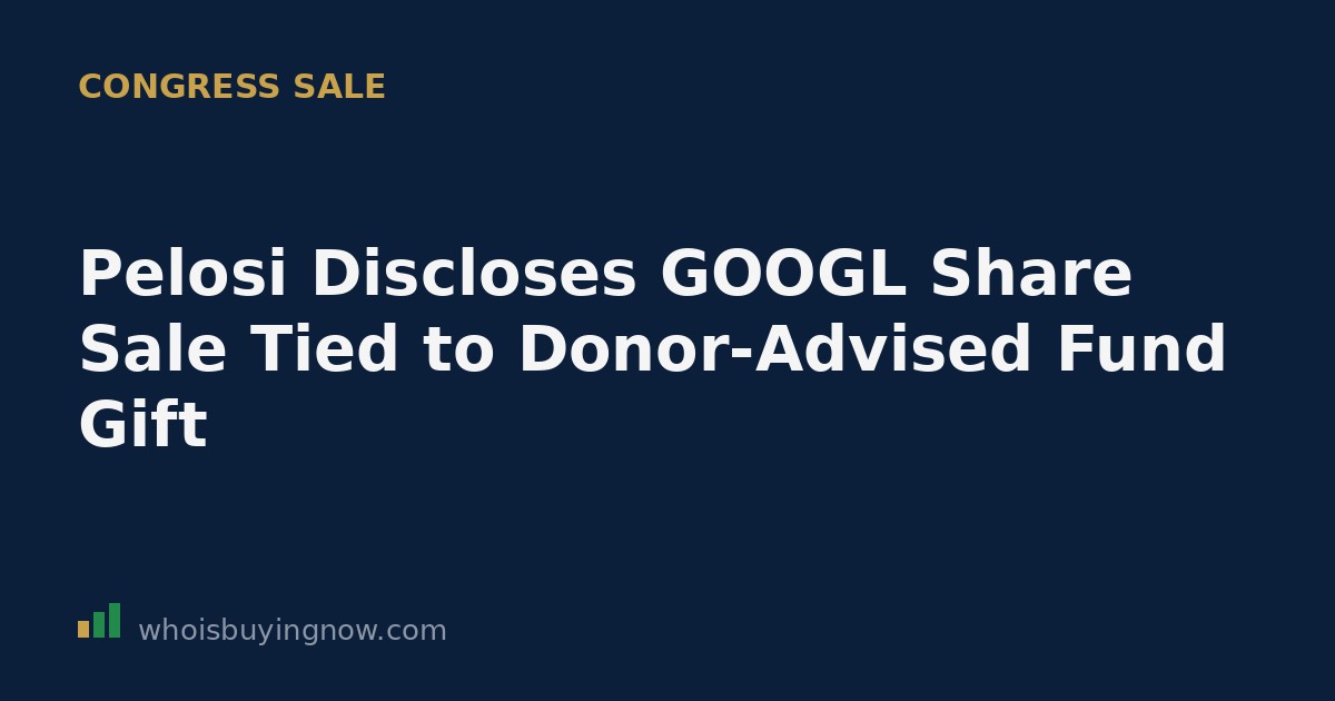 Screenshot-style graphic of a STOCK Act disclosure form showing a GOOGL stock transaction by a member of Congress