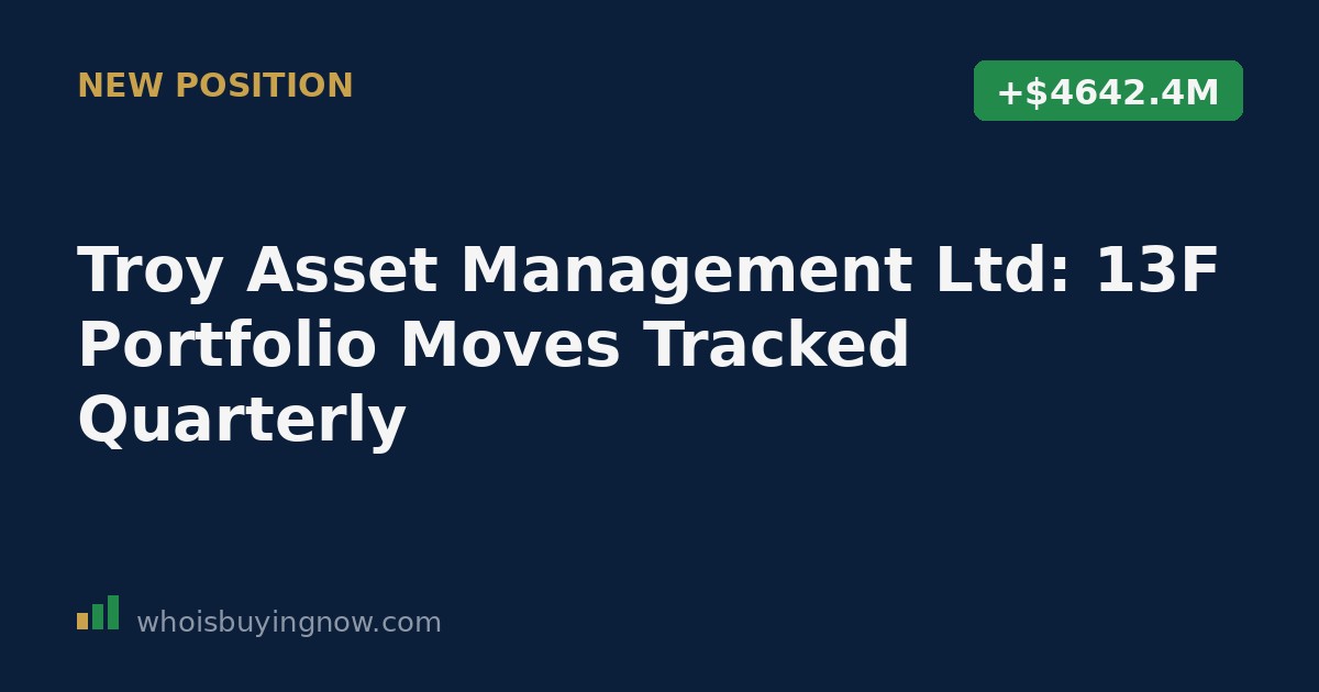 Chart-style graphic representing Troy Asset Management Ltd's quarterly 13F portfolio changes, including new positions in Markel and Verisign.