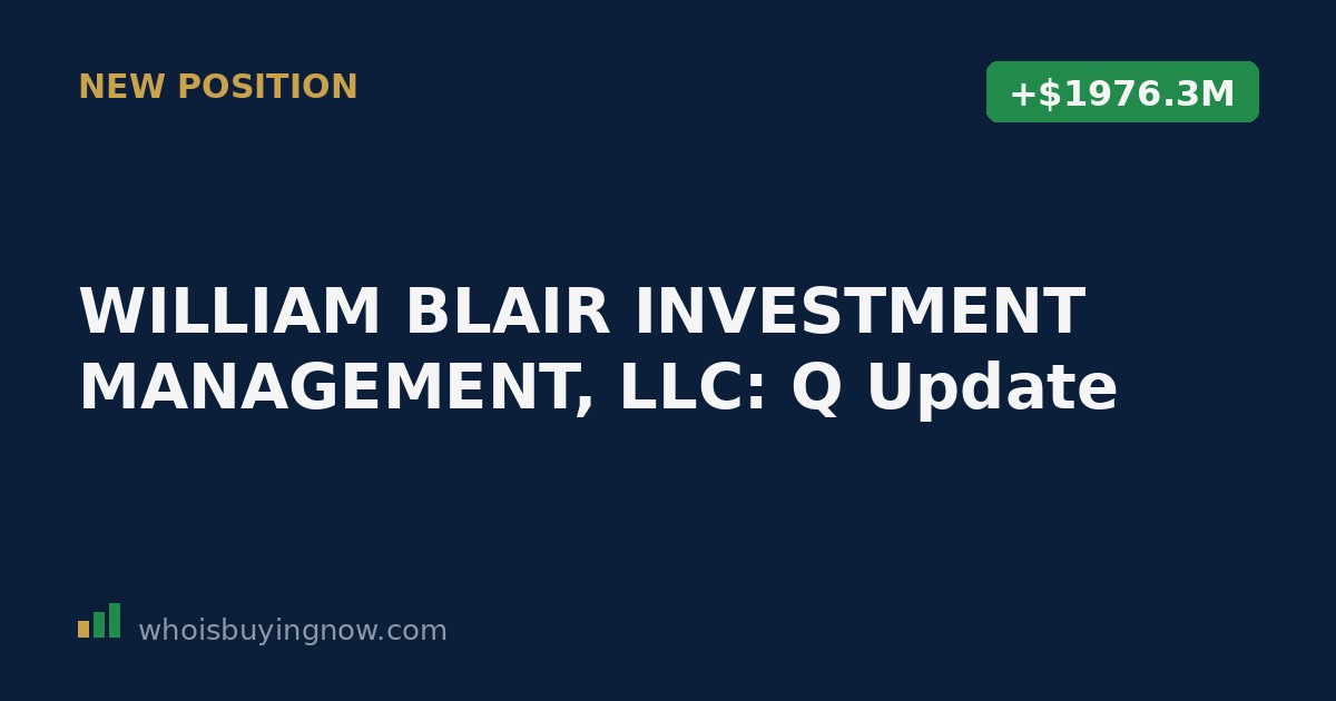 Summary of William Blair Investment Management LLC portfolio changes for the quarter ending 2026-03-31, including a new Birkenstock position and increased stakes in Gold Fields, Millicom, Sterling Infrastructure, and TotalEnergies.