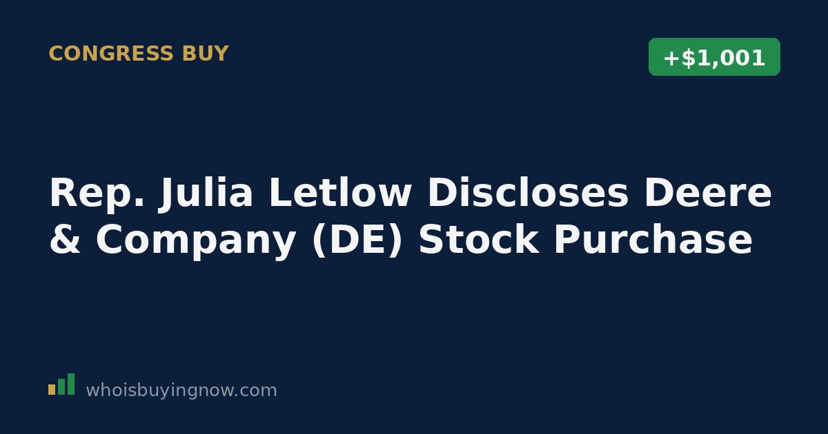 Screenshot-style graphic representing a congressional stock disclosure for Deere & Company (DE)