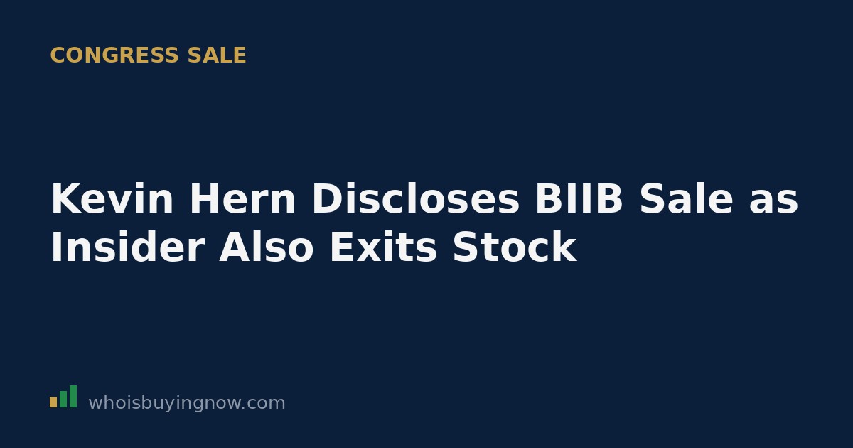Screenshot-style graphic showing a STOCK Act disclosure for Rep. Kevin Hern's sale of Biogen (BIIB) stock