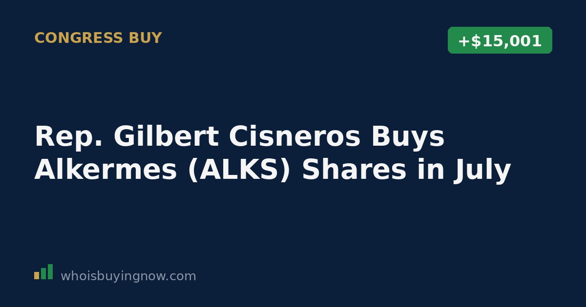 Illustration of a congressional stock trading disclosure form next to the Alkermes ALKS ticker symbol