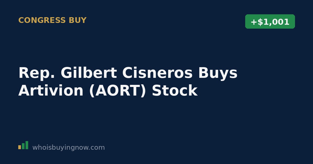Illustration of a stock trading disclosure document referencing Artivion AORT stock and Congress member Gilbert Cisneros