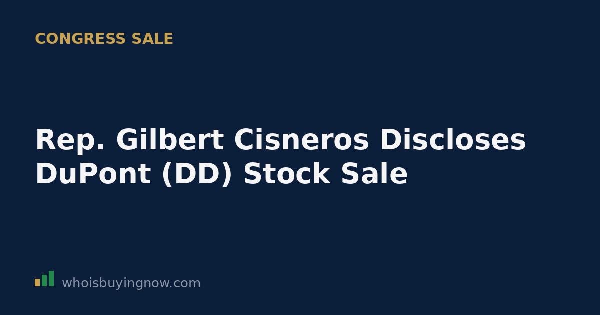 Illustration of a stock trading disclosure document referencing DuPont (DD) shares and Congress member Gilbert Cisneros