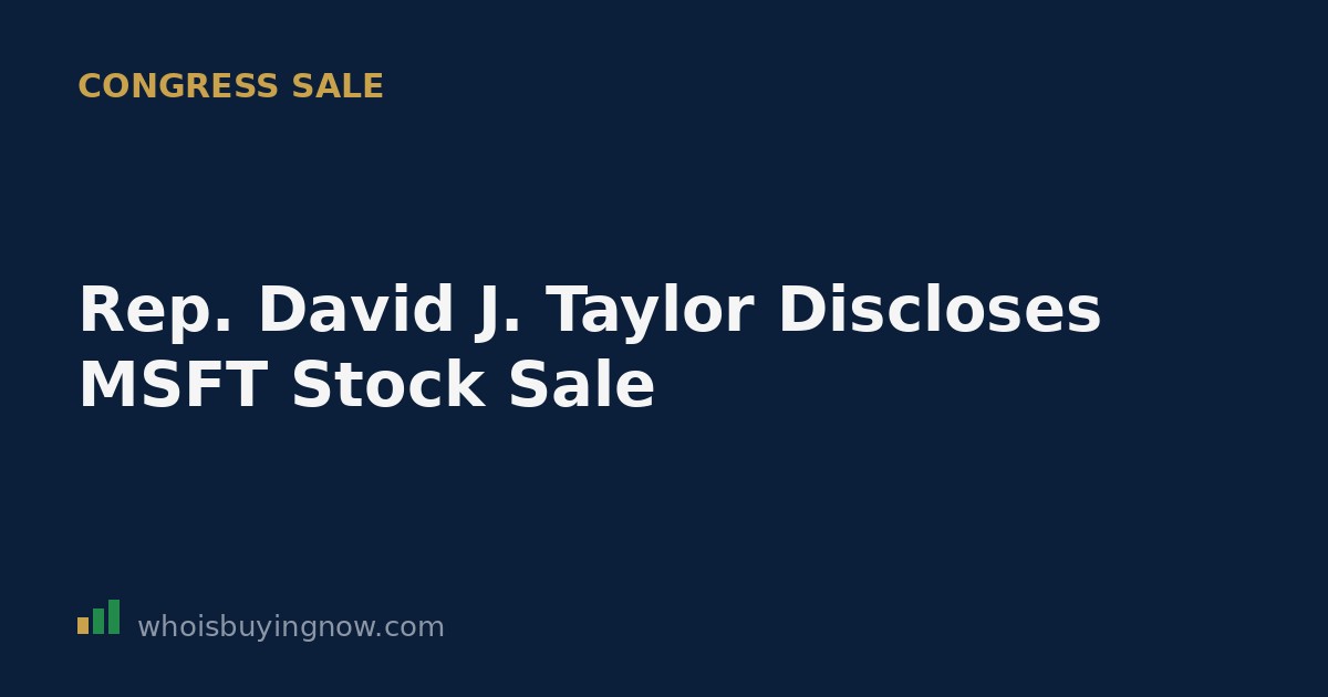 Screenshot-style graphic representing a congressional stock trade disclosure for Microsoft (MSFT) shares