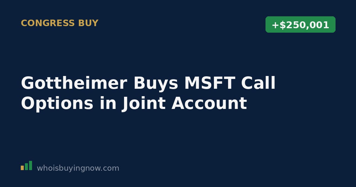 Screenshot of a STOCK Act disclosure form showing Josh Gottheimer's MSFT call option purchase